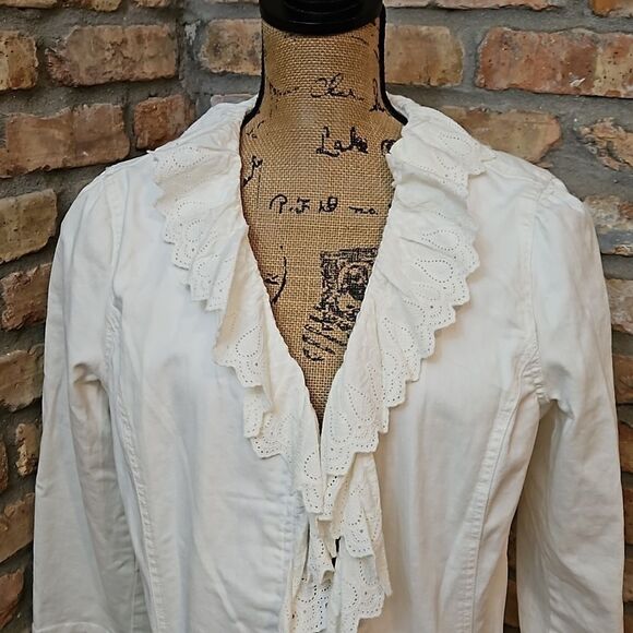 NWT LRL Lauren Jeans white denim jacket with eyelet trim size 16 - Picture 3 of 13